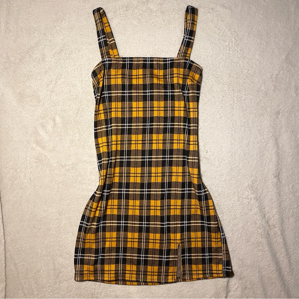 Forever 21 Yellow and Black Plaid Mini Dress